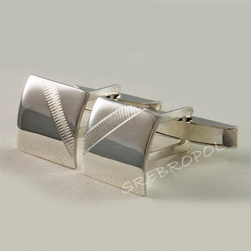 Srebrne spinki do mankietów z grawrowanym wzorkiem S13-M 40/0