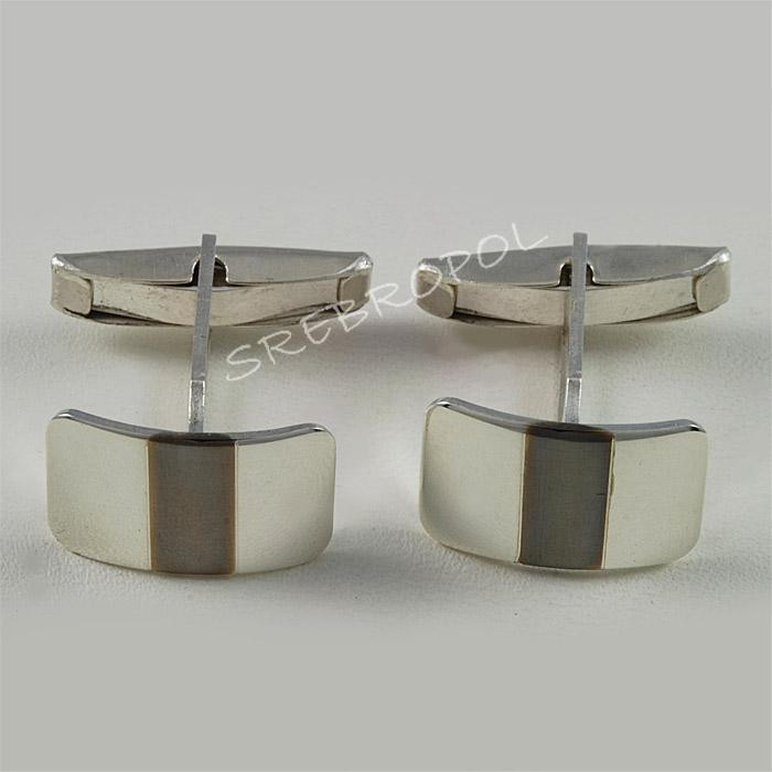 Srebrne spinki do mankietów z czarnym paskiem S15-M 47/0