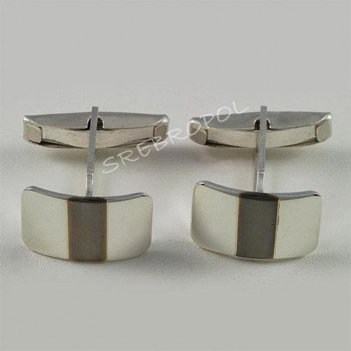 Srebrne spinki do mankietów z czarnym paskiem S15-M 47/0